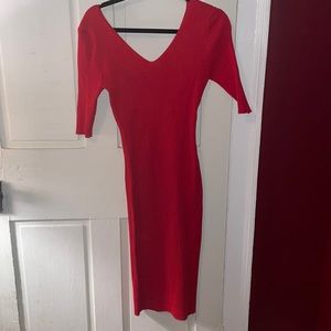 Red short sleeved sweater dress
